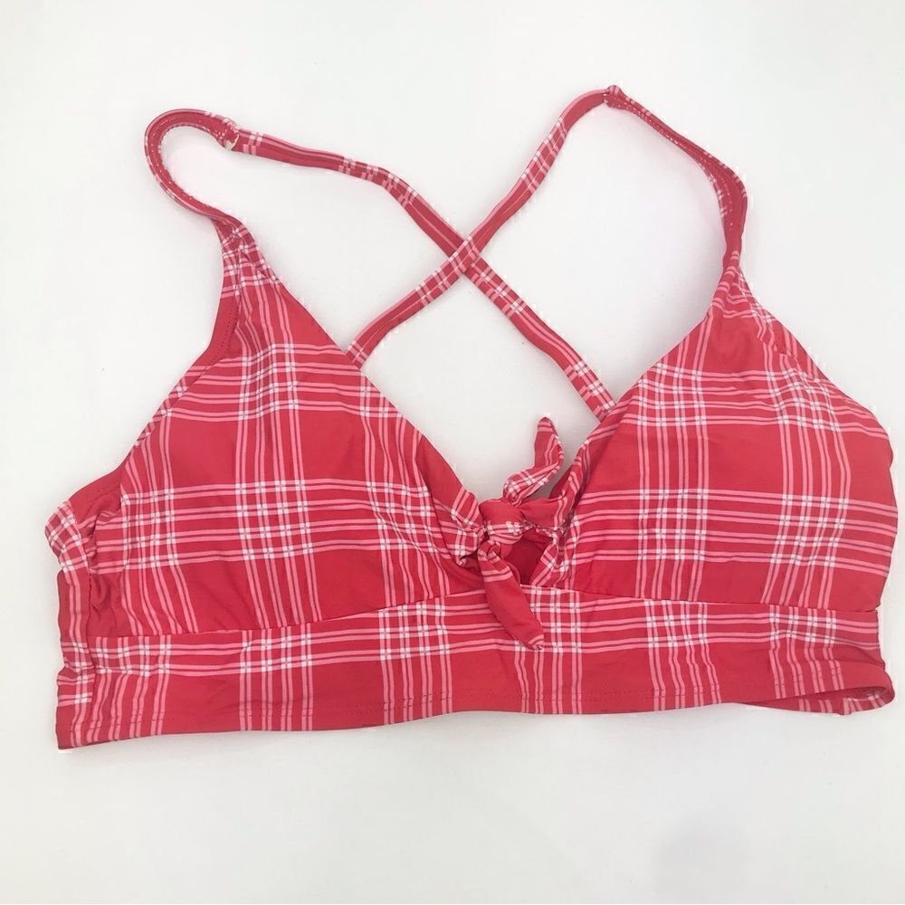 Sea Angel Red Plaid Padded Bikini Swimsuit Top with bow